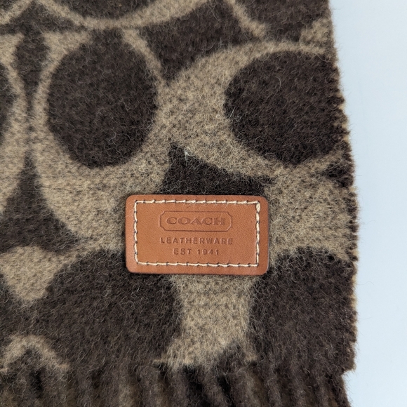 Vintage Coach Lambswool Brown and Tan Monogram Scarf Made In Scotland - Picture 4 of 8